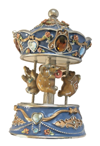 Vintage Decorated Metal Enamel Jeweled Elephant Carousel Music Box