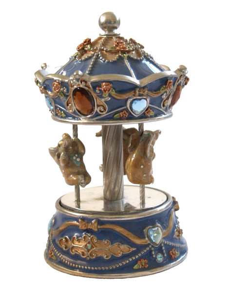 Vintage Decorated Metal Enamel Jeweled Elephant Carousel Music Box