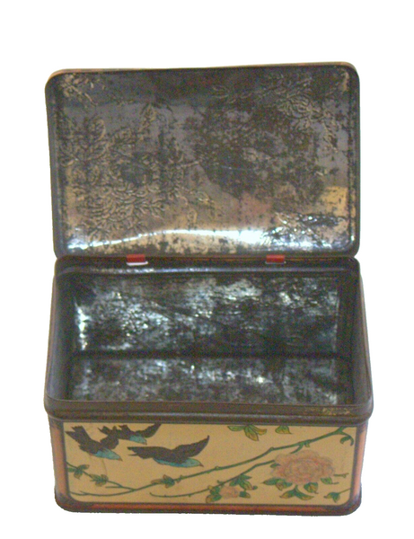 Vintage Tin Metal Box Jacob Stuve's Super nougat Floral Birds w Logo Germany
