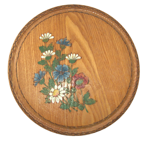 Vintage Wooden Tray Plate Wall Hang Hand Painted Floral