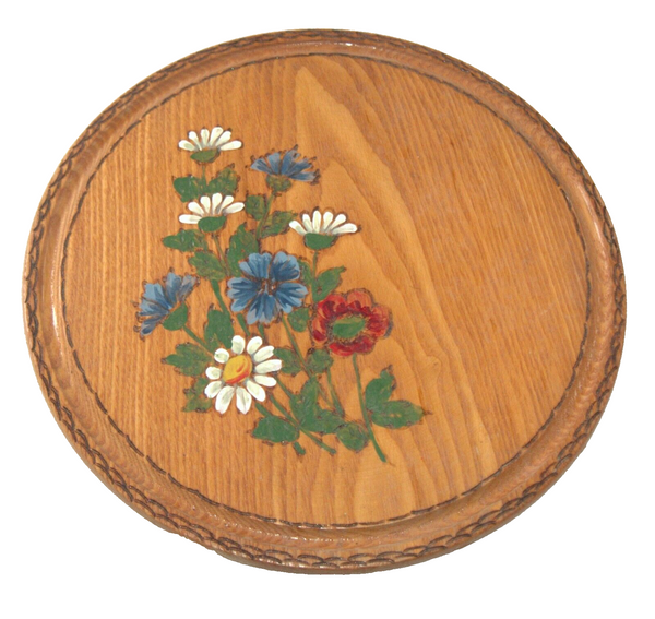 Vintage Wooden Tray Plate Wall Hang Hand Painted Floral