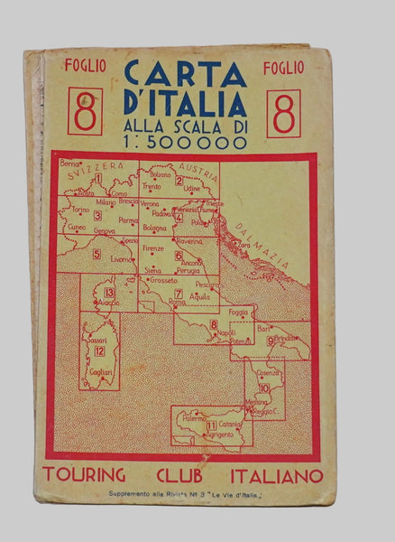 Vintage 1930s/40s Map of Italy Napoli Foggia Touring Club Italiano (Foglio 8)