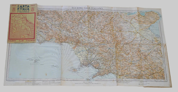 Vintage 1930s/40s Map of Italy Napoli Foggia Touring Club Italiano (Foglio 8)