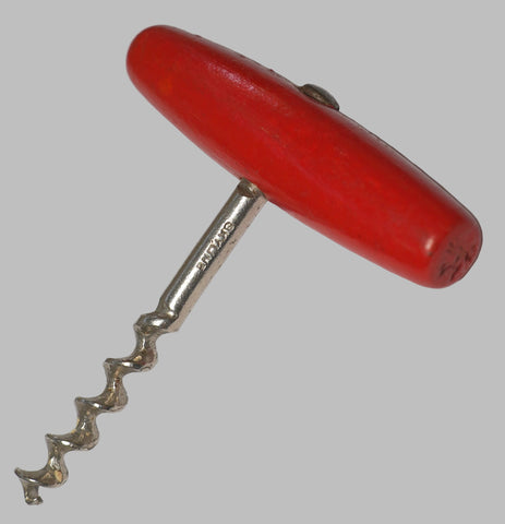 Vintage Corkscrew Wine Bottle Opener Red Wood Handle England