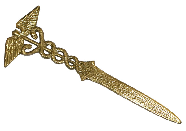 Vintage Decorative Letter Opener Winged Staff Double Serpent Design Caduceus Symbol