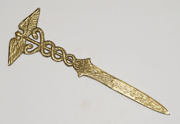 Vintage Decorative Letter Opener Winged Staff Double Serpent Design Caduceus Symbol
