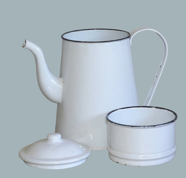 Vintage Enamel 3 pcs Tea Coffee Jug Pot Water Pitcher Israel Kibbutz