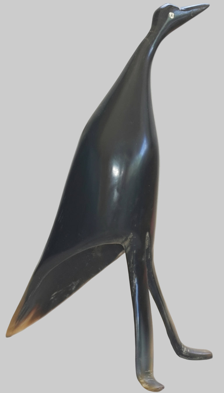 Vintage Hand Carved Horn Bird Stork Sculpture Figurine Modernist Design
