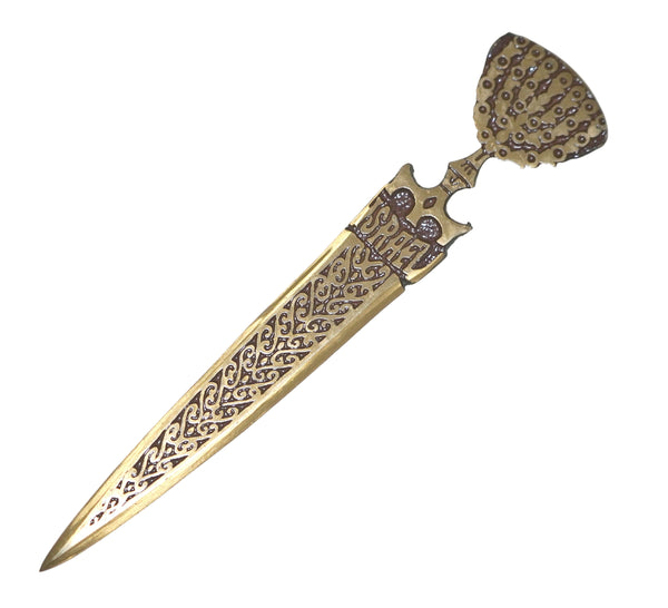 Vintage Israel Judaica Letter Opener Painted Bronze Menorah 1960's