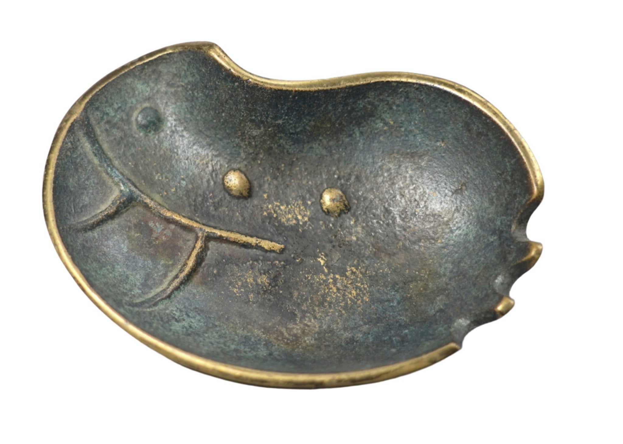 Vintage Israel Nordia Small Bronze Verdigris Dish Trinket Tray Ashtray 1950's