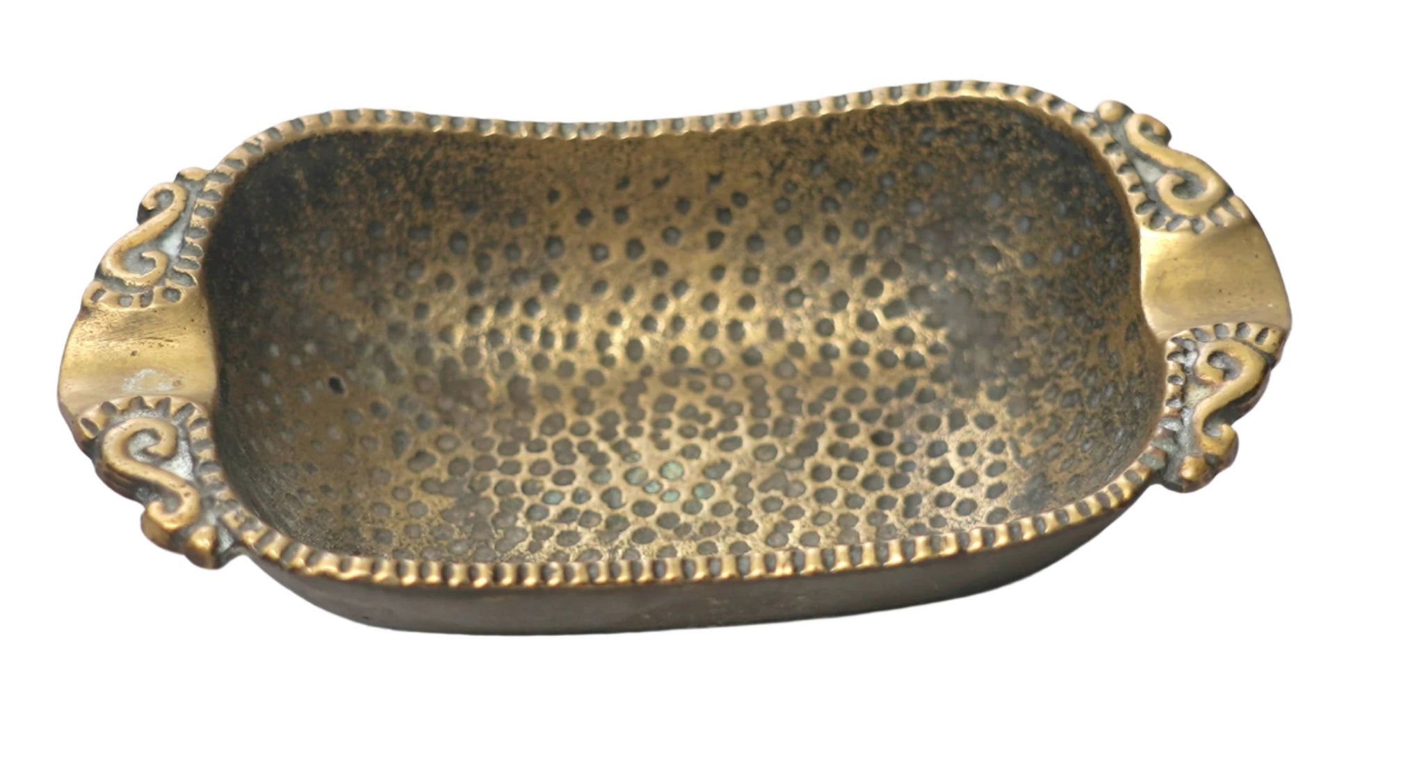 Vintage Israel Nordia Small Hammered Bronze Dish Trinket Tray Ashtray 1950's