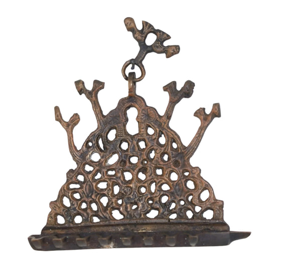Vintage Judaica Israel Hanukkah Oil Menorah Wall Hang Bird Decorated