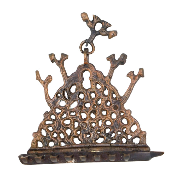 Vintage Judaica Israel Hanukkah Oil Menorah Wall Hang Bird Decorated