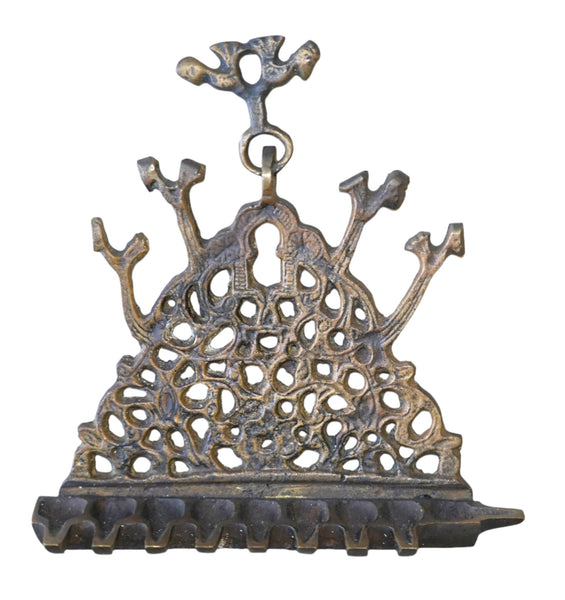 Vintage Judaica Israel Hanukkah Oil Menorah Wall Hang Bird Decorated
