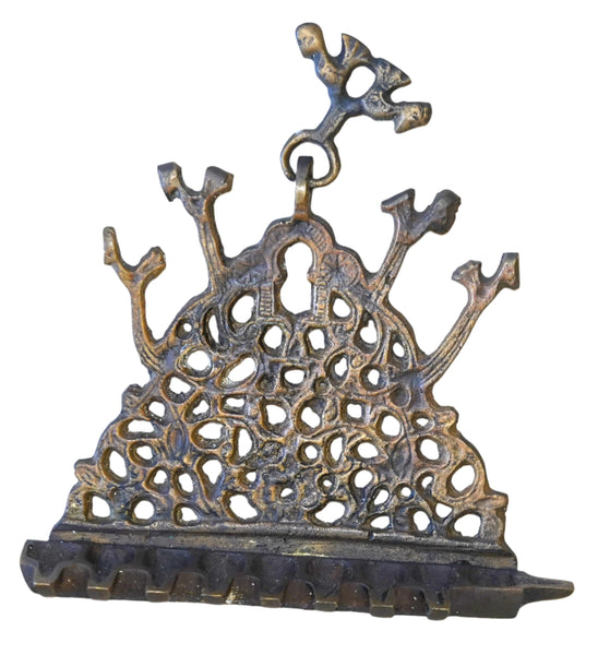 Vintage Judaica Israel Hanukkah Oil Menorah Wall Hang Bird Decorated
