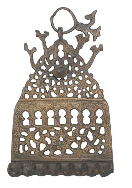 Vintage Moroccan Style Bronze Hanukkah Lamp Traditional Pierced Moorish Design