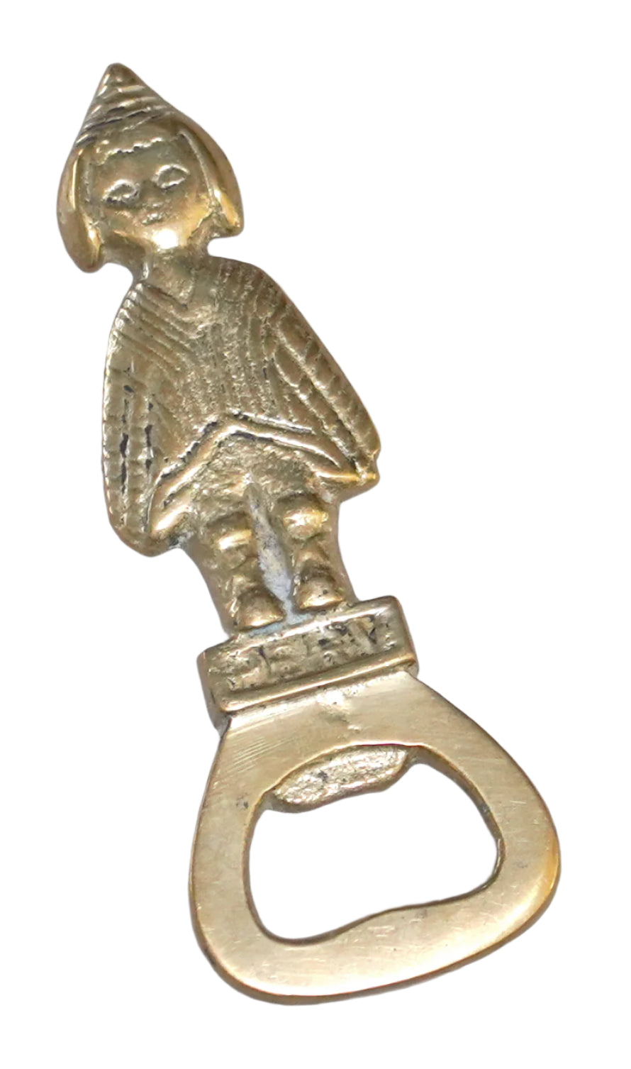 Vintage Peru Aztec Inca Figure Polished Brass Bottle Opener Barware 