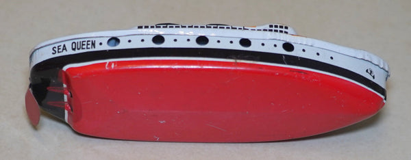 Vintage Sea Queen Tin Boat Metal Toy 1960's Steam w Accessory