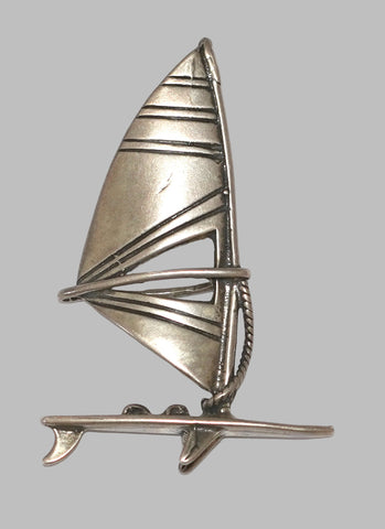 Vintage Silver 800 Miniature Sailboat Windsurf Tie Scarf Brooch Figurine Italy