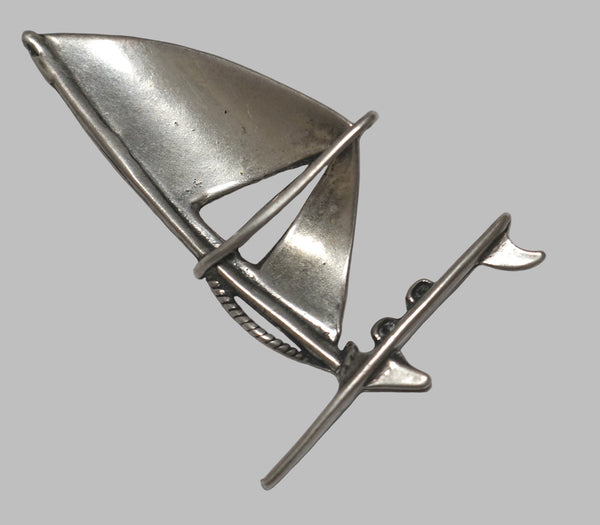 Vintage Silver 800 Miniature Sailboat Windsurf Tie Scarf Brooch Figurine Italy