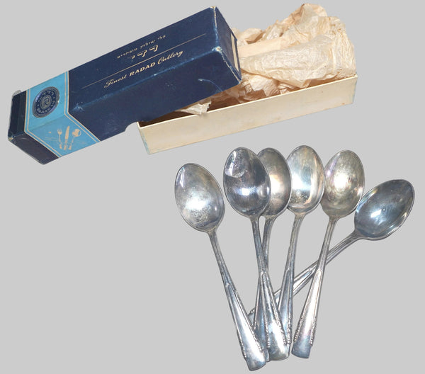 Vintage Silverplate Radad Israel 6 Tea Spoons Flatware Signed 1950s Original Box