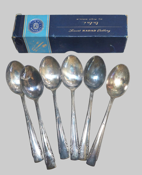 Vintage Silverplate Radad Israel 6 Tea Spoons Flatware Signed 1950s Original Box