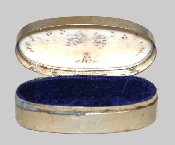 Vintage Small Trinket Snuff Pill Box Brass with Bone Hand Carved Elephants