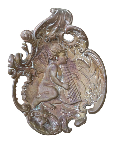 Vintage Small Trinket Tray Bronze Mazref Israel Cherub & Harp Relief 1960's