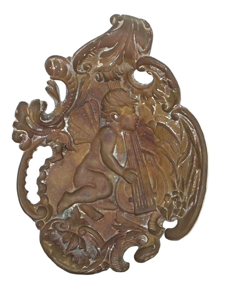 Vintage Small Trinket Tray Bronze Mazref Israel Cherub & Harp Relief 1960's