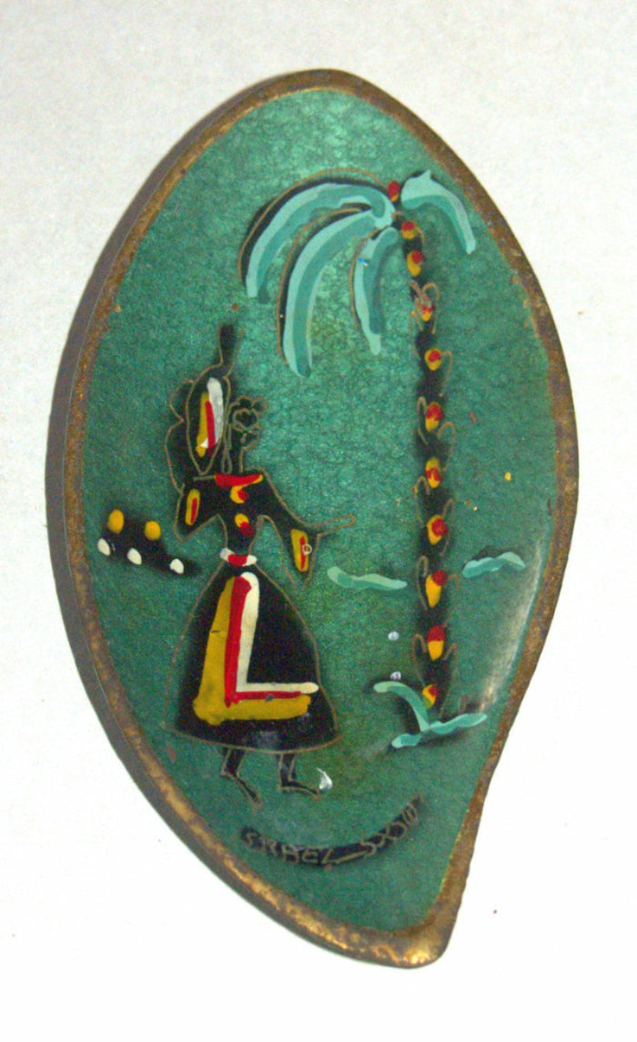 Vintage Small Trinket Tray Painted Bronze Biblical Scene Judaica Israel 1960's
