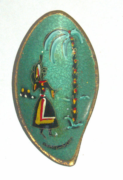 Vintage Small Trinket Tray Painted Bronze Biblical Scene Judaica Israel 1960's