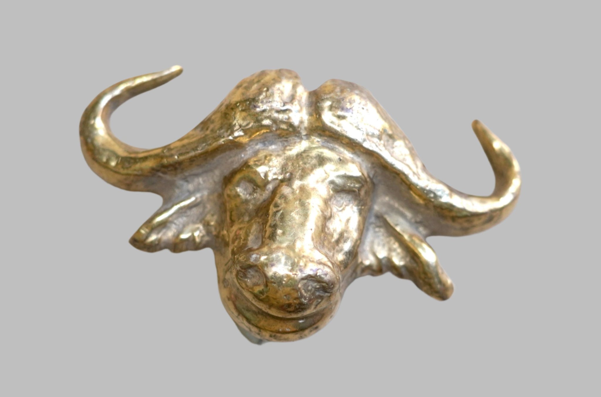Vintage Solid Brass Buffalo Head Wall Mount Impressive Figurine Statuette