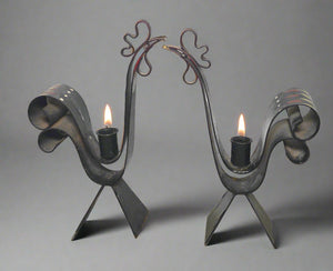 Vintage Sweden Mid Century Modern Rooster Candlestick Candle Holder Set Metal