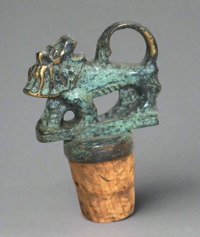 Vintage Wine Bottle Stopper Bronze Jerusalem Lion Israel Natural Patina 1950-60s