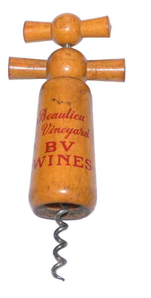 Vintage Wooden Corkscrew Beaulieu Vineyard BV Wines Promotional Wine Opener 