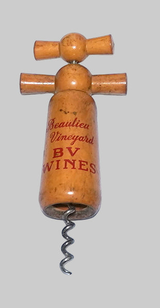 Vintage Wooden Corkscrew Beaulieu Vineyard BV Wines Promotional Wine Opener 
