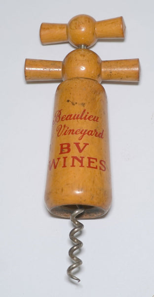 Vintage Wooden Corkscrew Beaulieu Vineyard BV Wines Promotional Wine Opener 