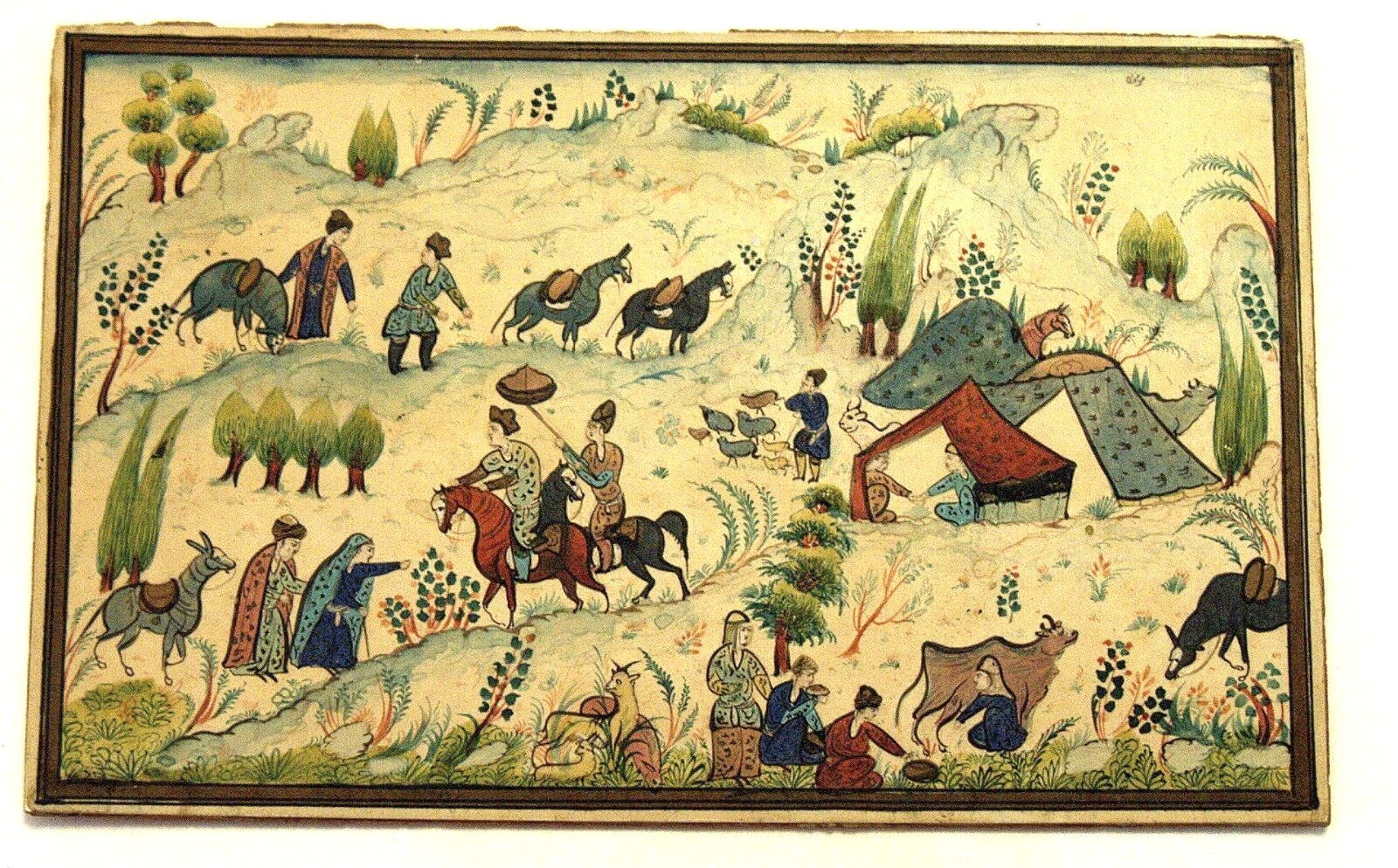 Antique Persian Hand Painted Miniature Painting Artwork Rural Nomadic Scene