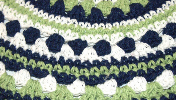 Frik Kippah Skull Cap Cotton Crochet Blue White Green Stripes Israel 22 cm