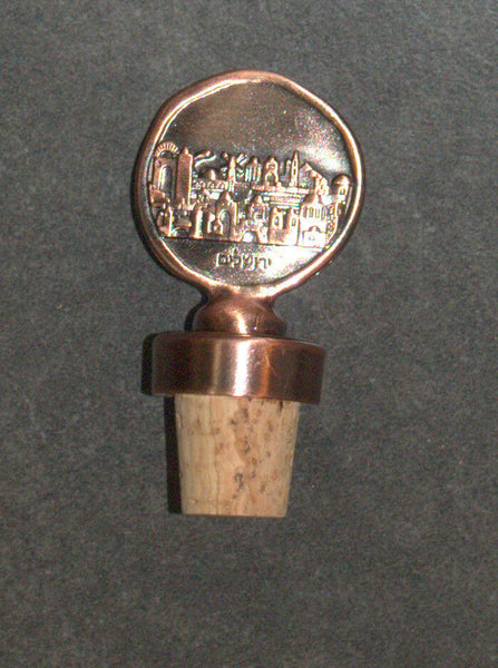 Judaica Bottle Cork Stopper Jerusalem Old City Relief Israel Amulet Charm Copper