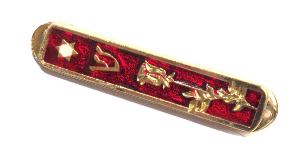 Judaica Car Mezuzah Case Travel Protection Charm Red Enamel Rose Decoration 4 cm