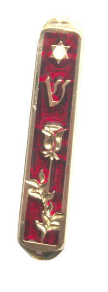 Judaica Car Mezuzah Case Travel Protection Charm Red Enamel Rose Decoration 4 cm