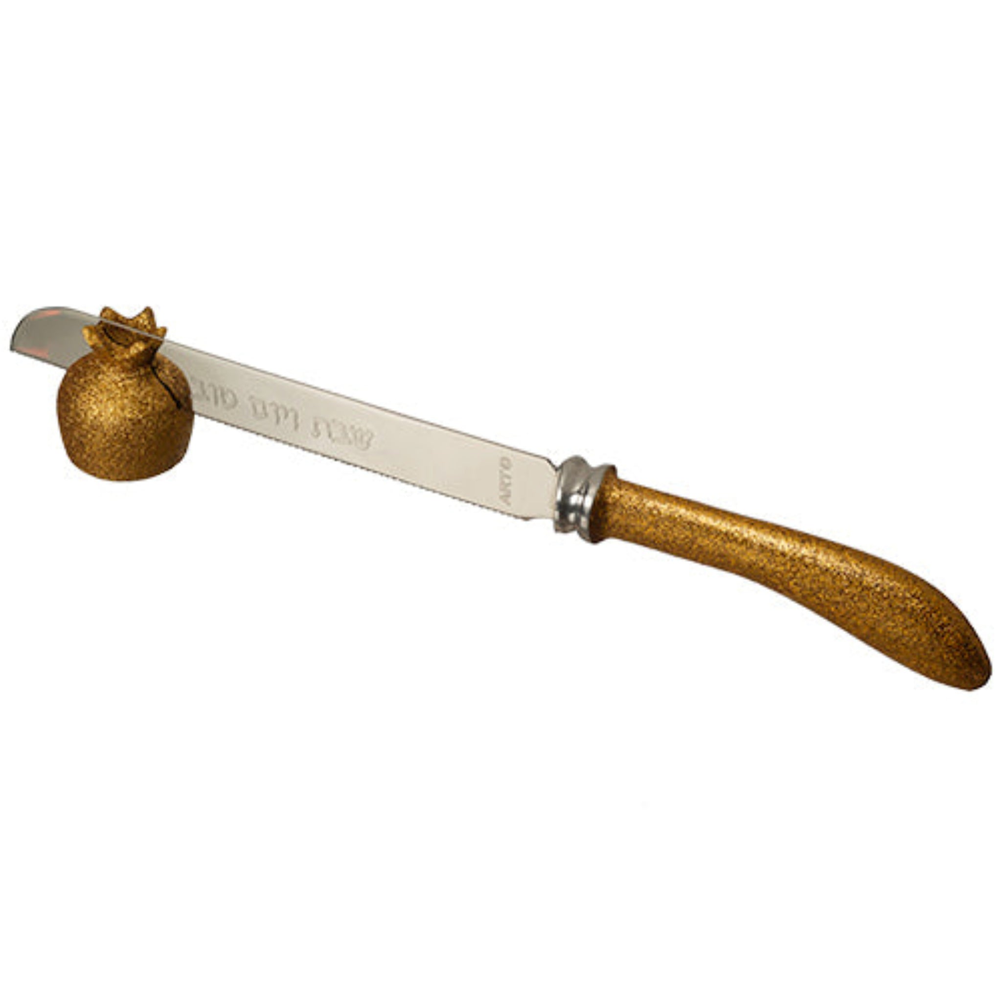 Judaica Challah Bread Knife Aluminum Gold Pomegranate Stand Shabbat Holiday