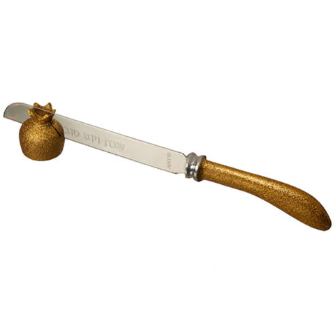 Judaica Challah Bread Knife Aluminum Gold Pomegranate Stand Shabbat Holiday