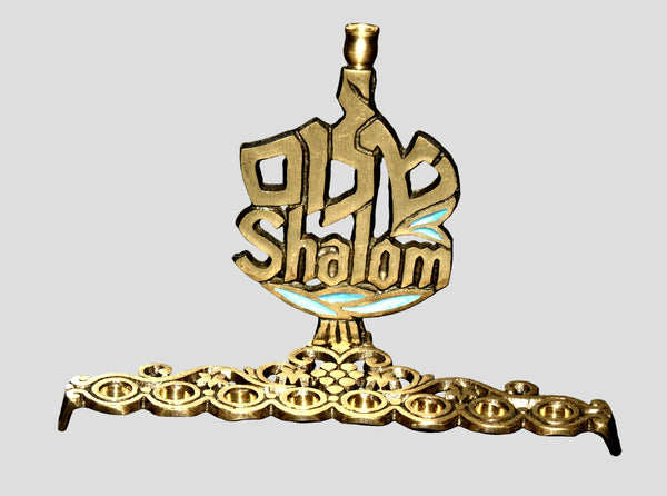 Judaica Menorah Hanukkah Vintage Israel Brass Enamel Hen Holon Signed Shalom