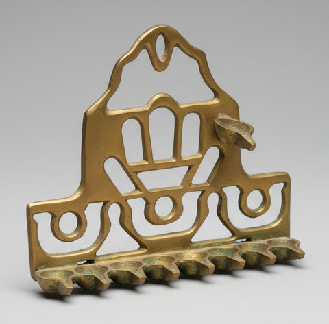 Judaica Oil Menorah Hanukkah Vintage Israel Buckler Signed Hamsa Good Luck 1970s