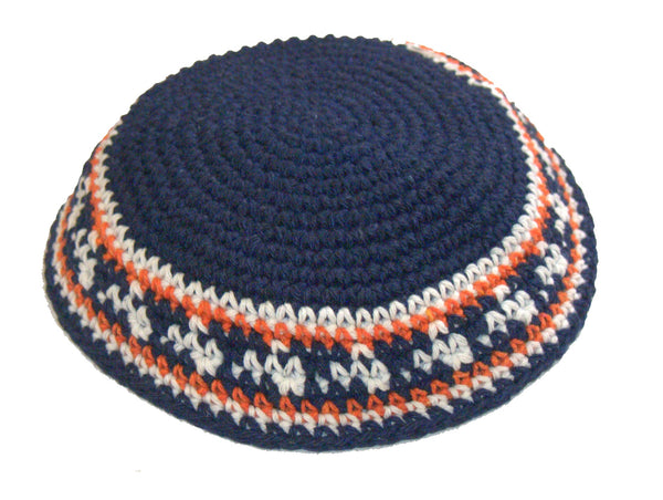 Knitted Kippah Blue Orange White Striped Yarmulke Yamaka Judaica Israel 17 cm