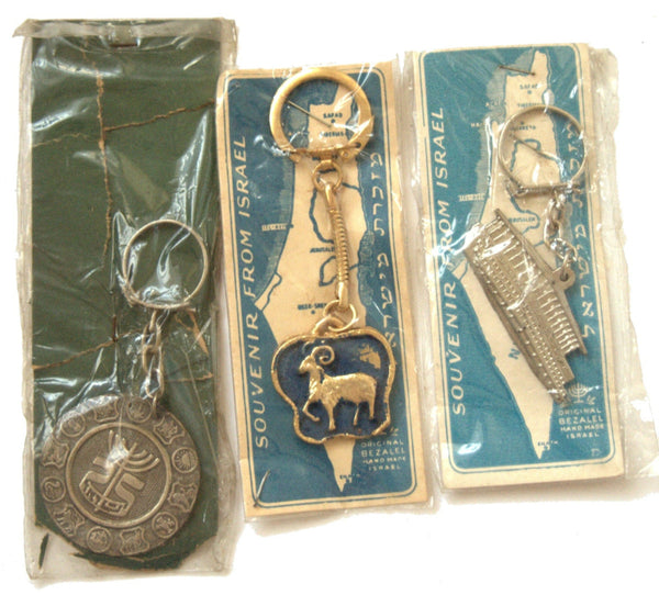 Lot of 3 Vintage 1960's Bezalel Key Chain Holder Israel Judaica Original Pack