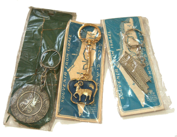 Lot of 3 Vintage 1960's Bezalel Key Chain Holder Israel Judaica Original Pack