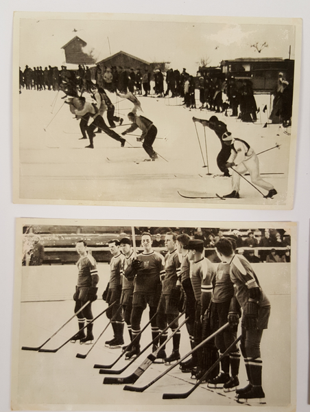 Lot of 4 Olympia 1936 Photo Cards Band I Ski USA Hockey Ivar Ballangrud Skating